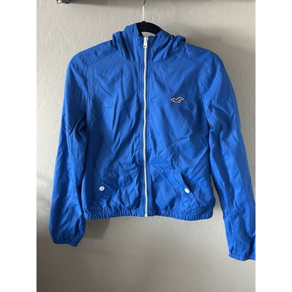 Hollister Women's Rain Wind Jacket Hoodie Size Medium Excellent Condition Blue